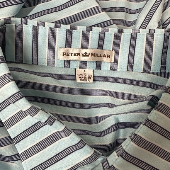 Peter Millar Men’s Large 100% cotton quality golf polo, gently used. Blue stripe - Picture 8 of 11